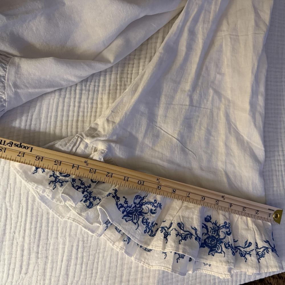 Caroline Constas Brynn Cover Up Womens XS White Blue Embroidered Ruffle Hem - Picture 15 of 16